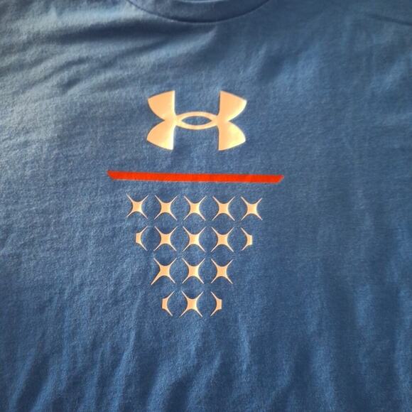 Under Armour T-Shirt Large Blue Loose Graphic Tee Short Sleeve Cotton Blend - Picture 2 of 7